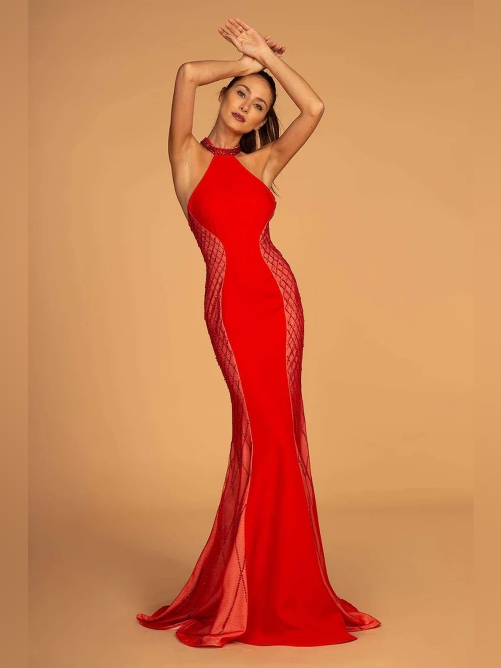 Elegant Red Halter Evening Gown